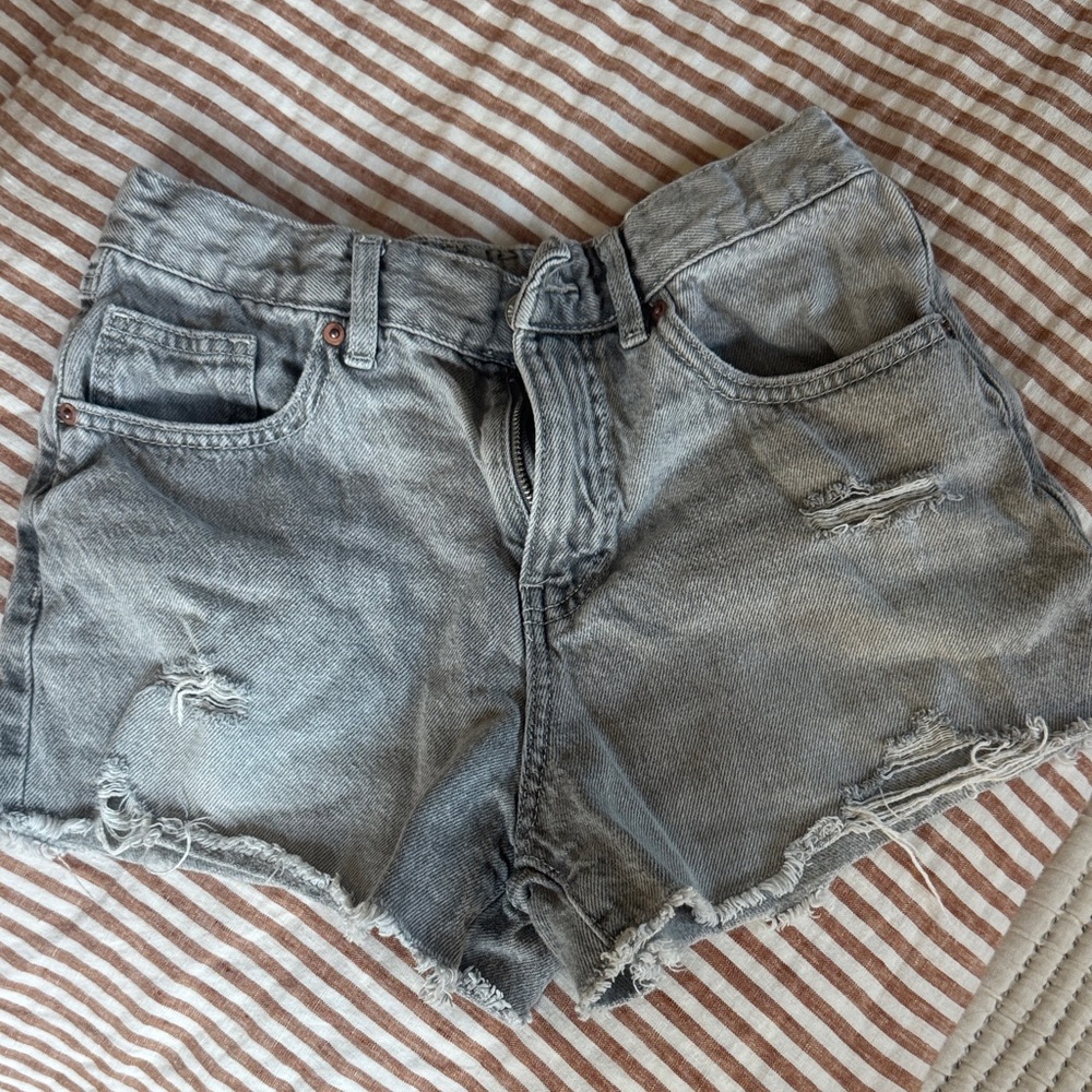 Zara GIRLS Distressed Gray Denim Shorts
